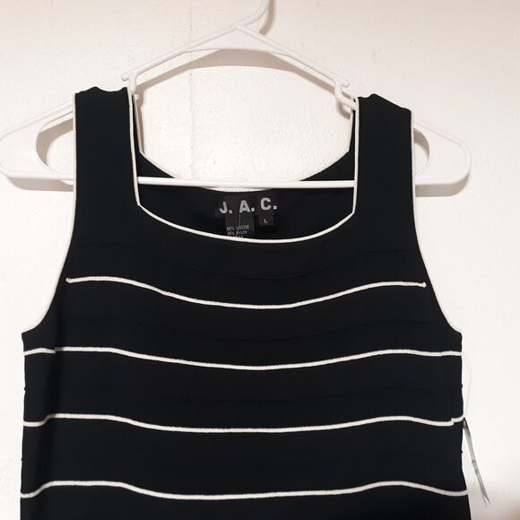 J.A.C. Black/White Striped Tank Womens Large L Ribbed Knit Top Shirt Summer - Picture 2 of 10